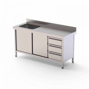 Mesa de trabalho mural - Cuba, portas e gavetas - 600 | 700